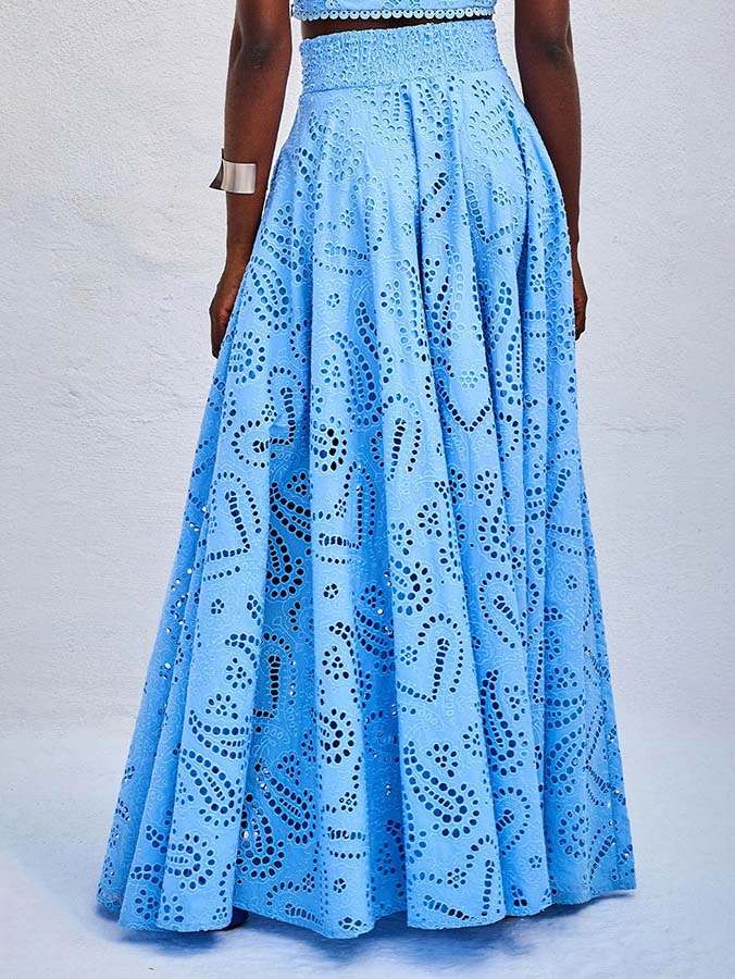 LILA™ | Long A-Line Skirt with Embroidered Hollow Lace