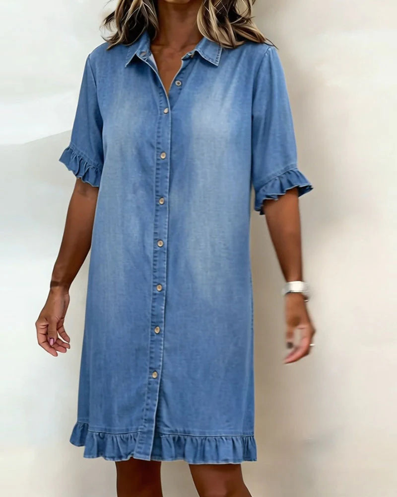 ALANA™ | Denim Dress with Flattering Ruffle Detail