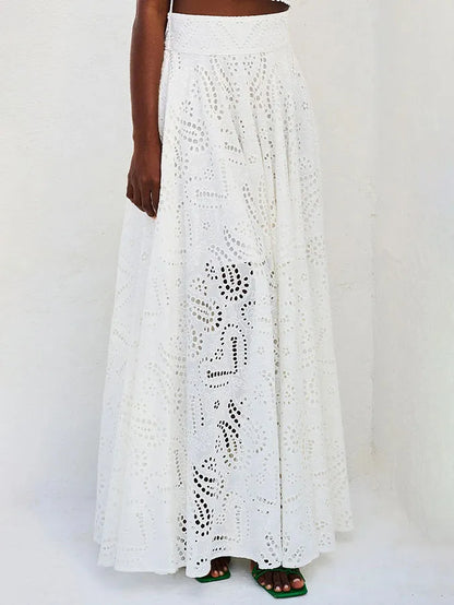 LILA™ | Long A-Line Skirt with Embroidered Hollow Lace