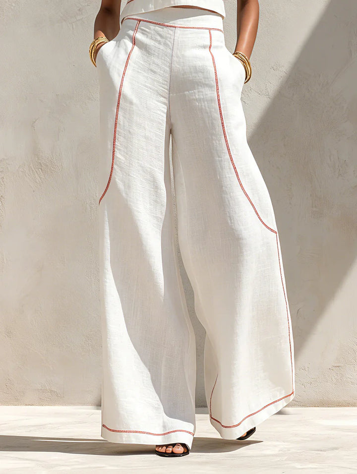 Elegant Contrast-Stitched Pants Set