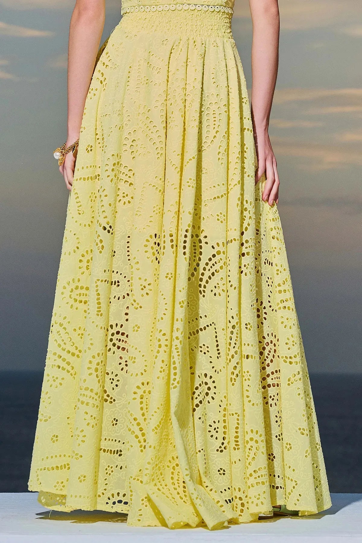 LILA™ | Long A-Line Skirt with Embroidered Hollow Lace