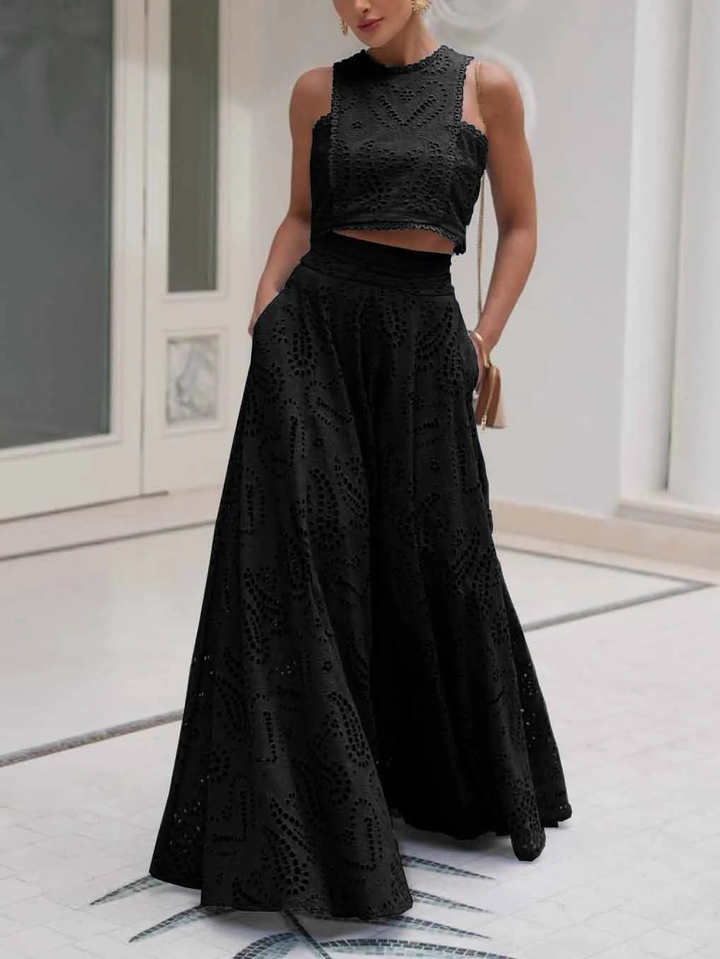 LILA™ | Long A-Line Skirt with Embroidered Hollow Lace