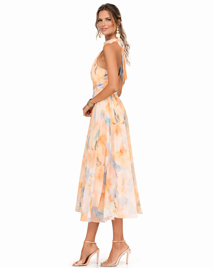 Aurora | Halter Neck Dress with Watercolor Print