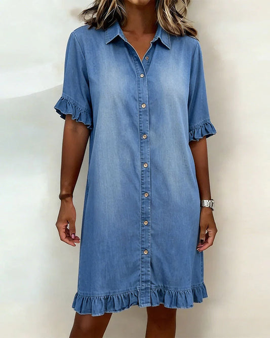 ALANA™ | Denim Dress with Flattering Ruffle Detail