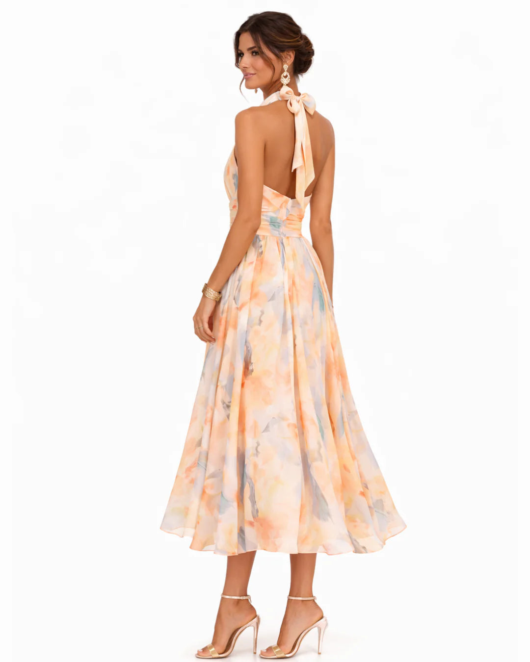 Aurora | Halter Neck Dress with Watercolor Print