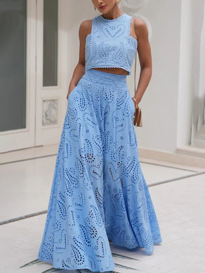 LILA™ | Long A-Line Skirt with Embroidered Hollow Lace