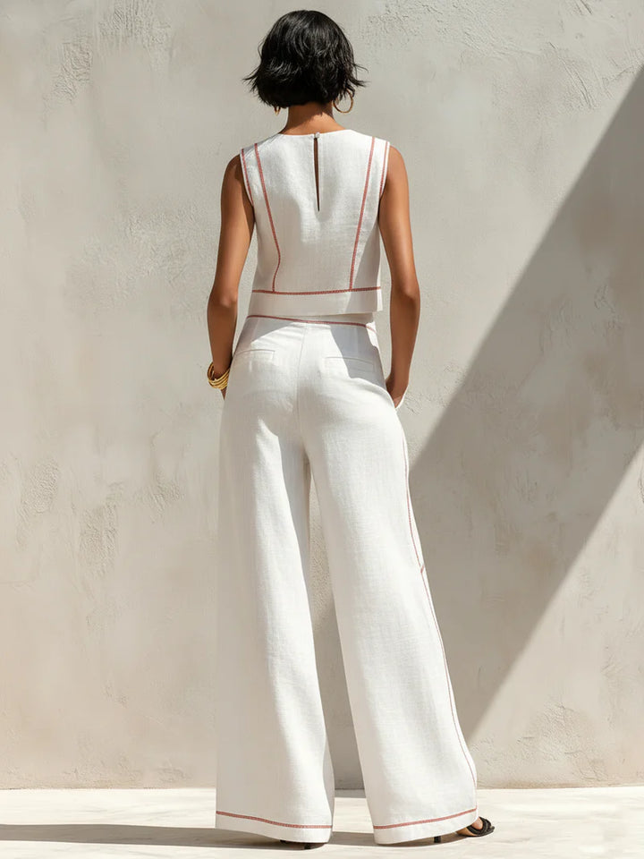 Elegant Contrast-Stitched Pants Set