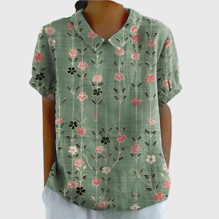 Wendy | Floral Print Short Sleeve Collared Blouse