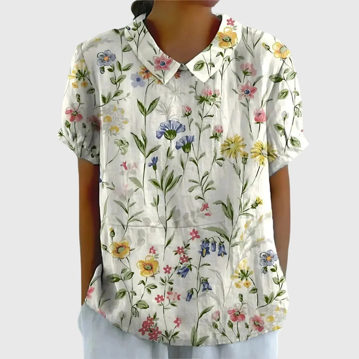 Wendy | Floral Print Short Sleeve Collared Blouse