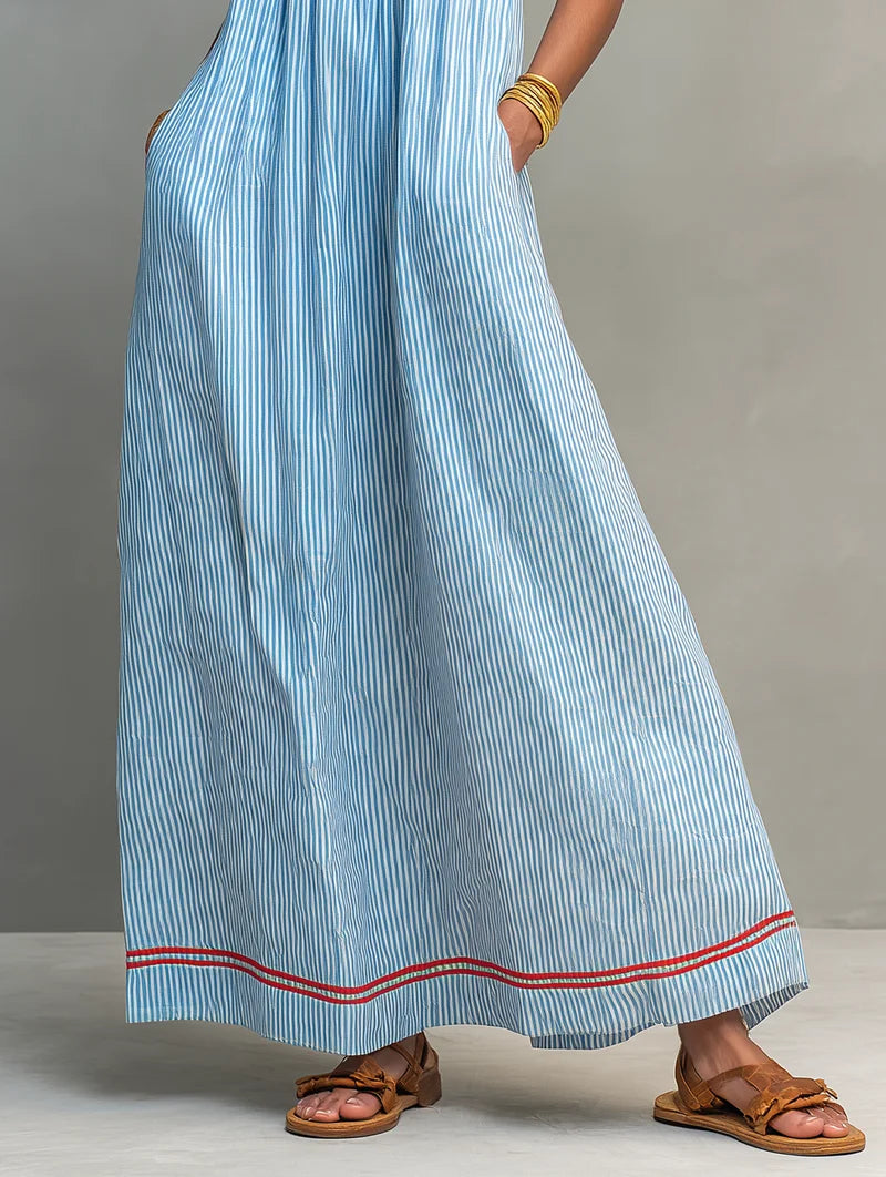 Striped Contrast Trim Maxi Dress