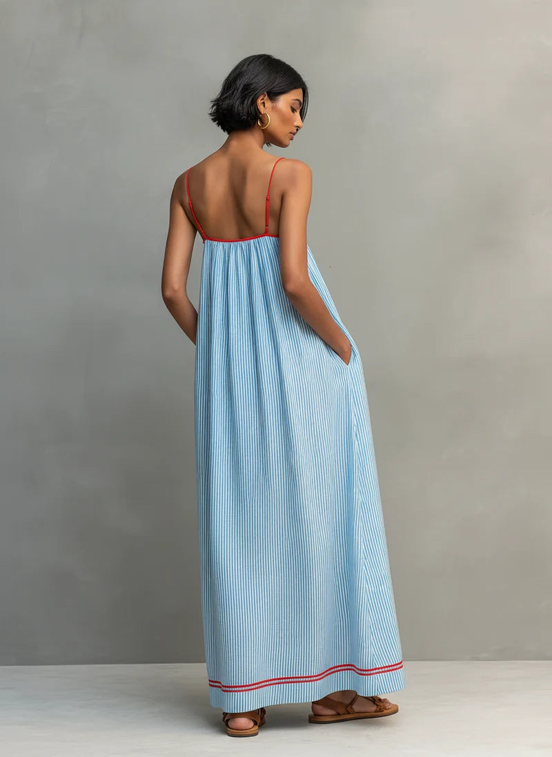 Striped Contrast Trim Maxi Dress