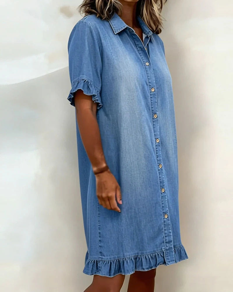 ALANA™ | Denim Dress with Flattering Ruffle Detail