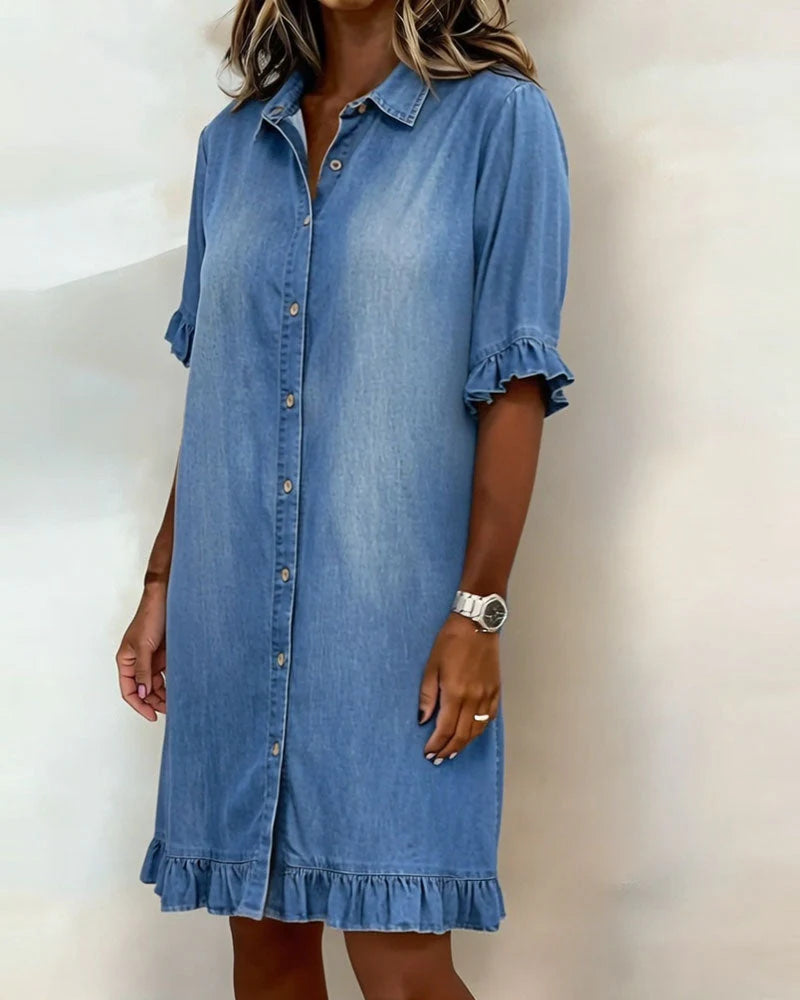 ALANA™ | Denim Dress with Flattering Ruffle Detail