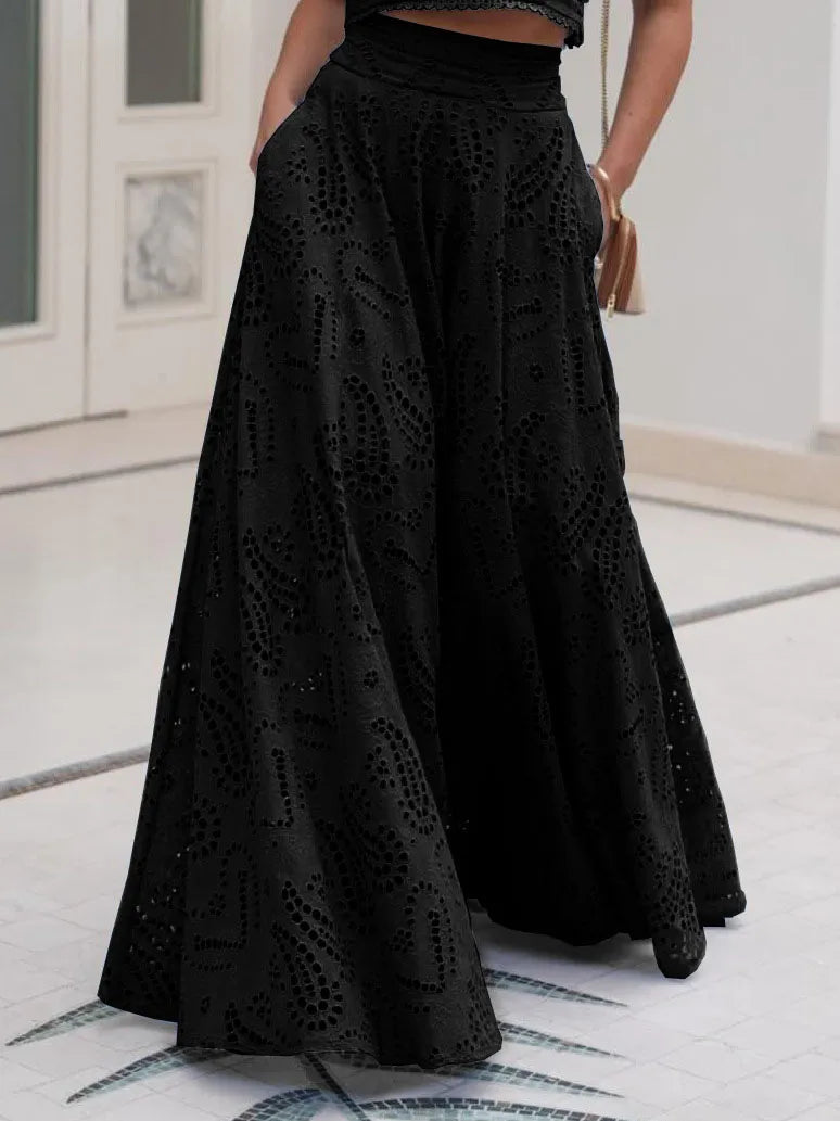 LILA™ | Long A-Line Skirt with Embroidered Hollow Lace