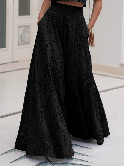 LILA™ | Long A-Line Skirt with Embroidered Hollow Lace