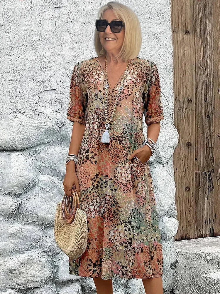 SUSAN | VIBRANT MIDI DRESS WITH ELEGANT TUMMY COVERAGE