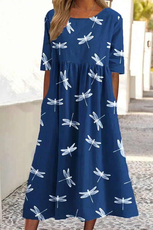 CASSANDRA | ELEGANT DRAGONFLY TUMMY-COVERAGE MIDI DRESS