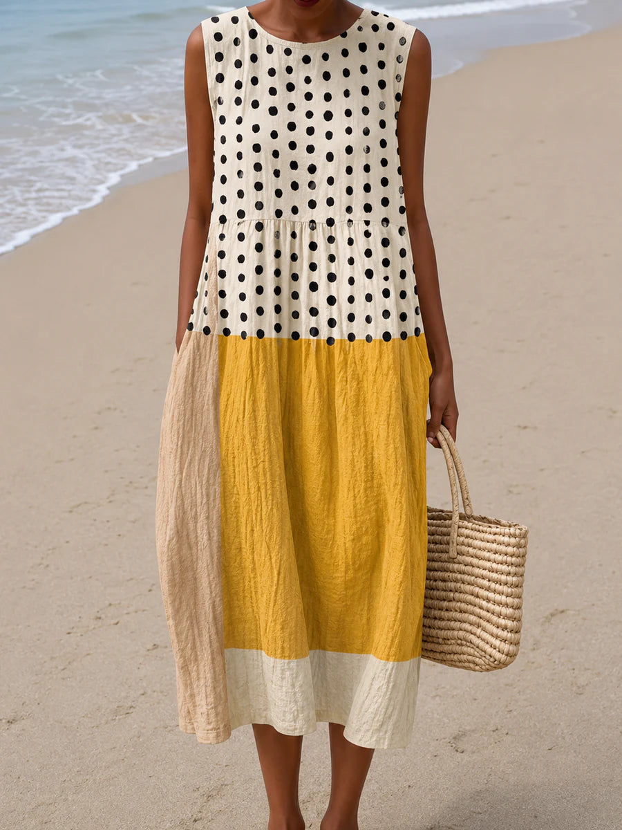 Leah™ Midi Colorblock Polka Dot Dress