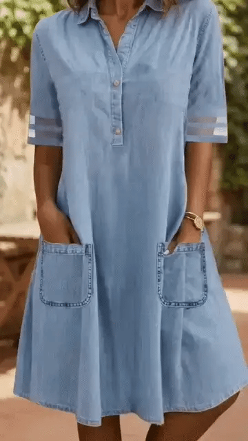 Aoife™ | Tummy-Flattering Denim-Look Blouse Dress