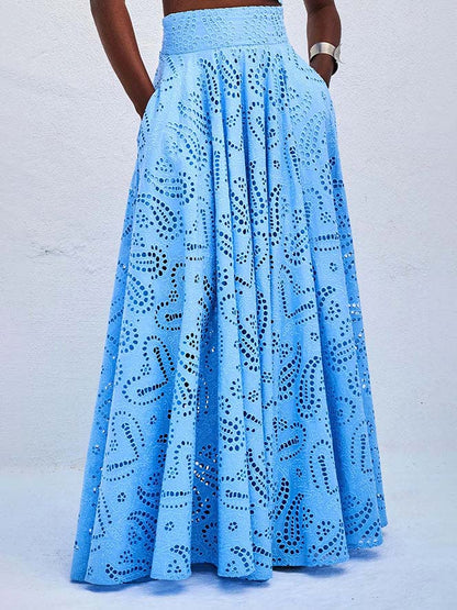 LILA™ | Long A-Line Skirt with Embroidered Hollow Lace