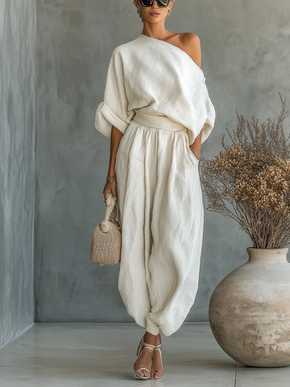Lisa | Soft Off-Shoulder Top and Tapered Pants Set