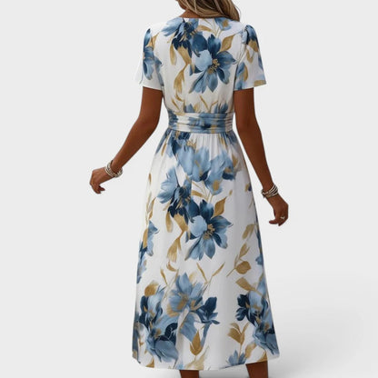 Elara | Floral Wrap Waist Midi Dress