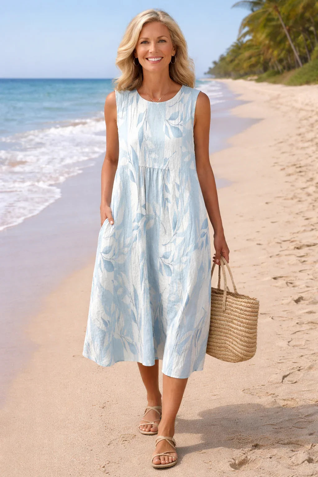 Ivy | Midi Dress with Leaf Print