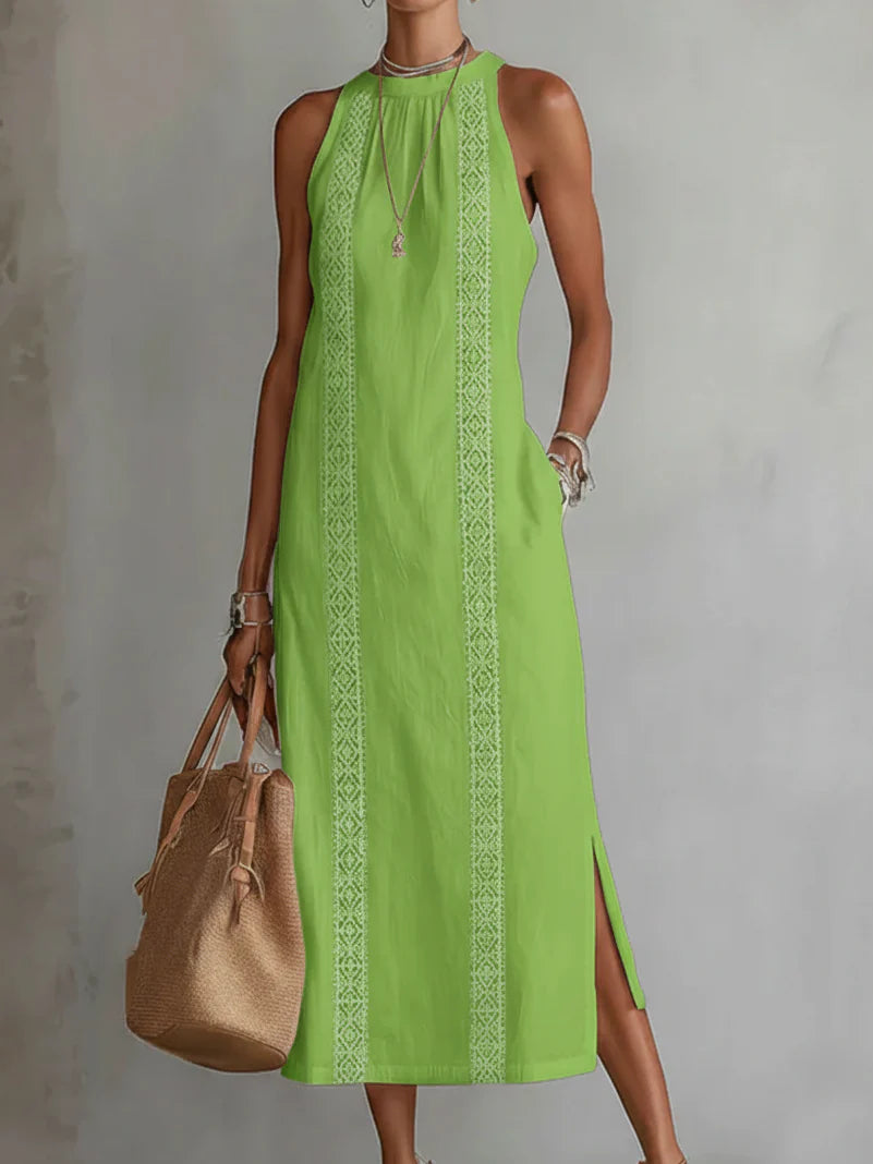Lorna | Linen Midi Dress with Mao Collar